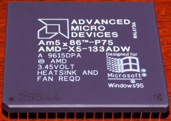 AMD Am5x86-P75 133 MHz CPU AMD-X5-133ADW (aka - Am486DX5 / AMD 486DX4-133) A 9615DPA 3.45V, Win95 Logo, Malaysia 1995